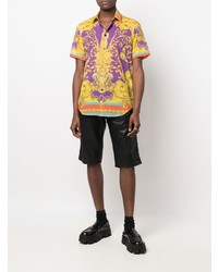 Мужская разноцветная рубашка с коротким рукавом с принтом от Versace