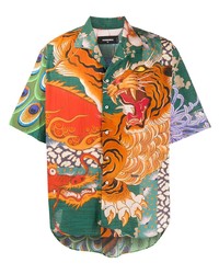 Мужская разноцветная рубашка с коротким рукавом с принтом от DSQUARED2