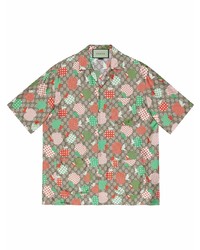 Мужская разноцветная рубашка с коротким рукавом с принтом от Gucci