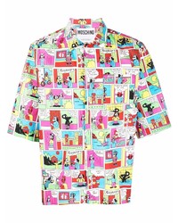 Мужская разноцветная рубашка с коротким рукавом с принтом от Moschino