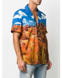 Мужская разноцветная рубашка с коротким рукавом с принтом от Balmain