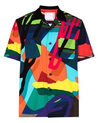 Мужская разноцветная рубашка с коротким рукавом с принтом от Sacai