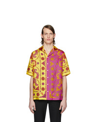 Мужская разноцветная рубашка с коротким рукавом с принтом от Versace