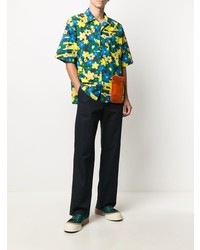 Мужская разноцветная рубашка с коротким рукавом с цветочным принтом от Marni