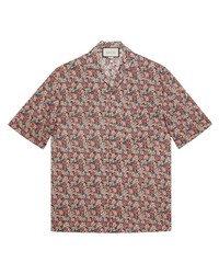 Мужская разноцветная рубашка с коротким рукавом с цветочным принтом от Gucci