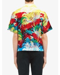 Мужская разноцветная рубашка с коротким рукавом с цветочным принтом от Prada