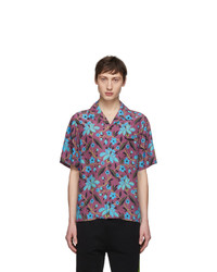 Мужская разноцветная рубашка с коротким рукавом с цветочным принтом от Prada