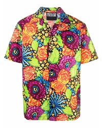 Мужская разноцветная рубашка с коротким рукавом с цветочным принтом от VERSACE JEANS COUTURE