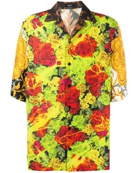 Мужская разноцветная рубашка с коротким рукавом с цветочным принтом от Versace