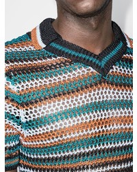 Мужская разноцветная футболка с v-образным вырезом в горизонтальную полоску от Wales Bonner