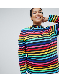Женская разноцветная футболка с длинным рукавом в горизонтальную полоску от Asos Curve