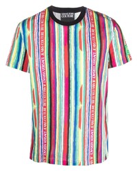 Мужская разноцветная футболка с круглым вырезом в вертикальную полоску от VERSACE JEANS COUTURE