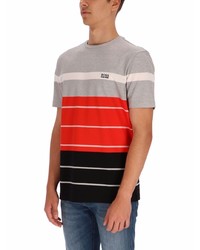 Мужская разноцветная футболка с круглым вырезом в горизонтальную полоску от BOSS HUGO BOSS