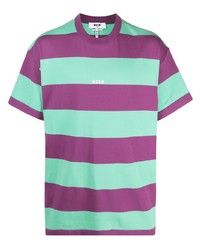 Мужская разноцветная футболка с круглым вырезом в горизонтальную полоску от MSGM
