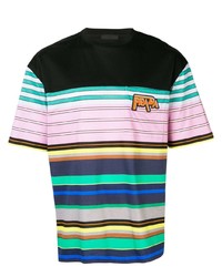 Мужская разноцветная футболка с круглым вырезом в горизонтальную полоску от Prada