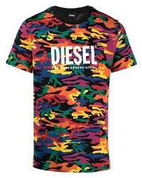 Мужская разноцветная футболка с круглым вырезом с камуфляжным принтом от Diesel