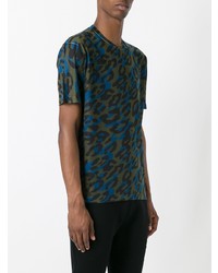 Мужская разноцветная футболка с круглым вырезом с леопардовым принтом от DSQUARED2