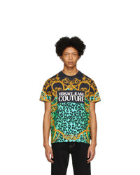 Мужская разноцветная футболка с круглым вырезом с леопардовым принтом от VERSACE JEANS COUTURE