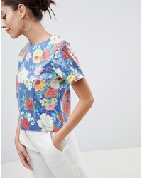 Женская разноцветная футболка с круглым вырезом с пайетками с цветочным принтом от ASOS DESIGN