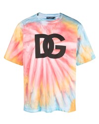 Мужская разноцветная футболка с круглым вырезом с принтом тай-дай от Dolce & Gabbana