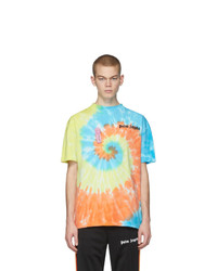 Мужская разноцветная футболка с круглым вырезом с принтом тай-дай от Palm Angels