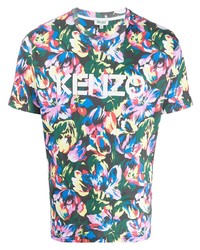 Мужская разноцветная футболка с круглым вырезом с цветочным принтом от Kenzo