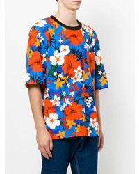 Мужская разноцветная футболка с круглым вырезом с цветочным принтом от AMI Alexandre Mattiussi
