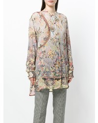 Разноцветная шелковая блуза на пуговицах с цветочным принтом от Etro