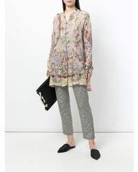 Разноцветная шелковая блуза на пуговицах с цветочным принтом от Etro