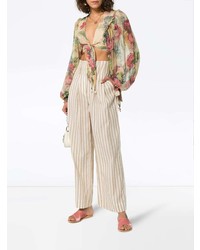 Разноцветная шелковая блузка с длинным рукавом с цветочным принтом от Zimmermann