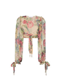 Разноцветная шелковая блузка с длинным рукавом с цветочным принтом от Zimmermann