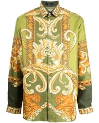 Мужская разноцветная шелковая классическая рубашка с принтом от Versace