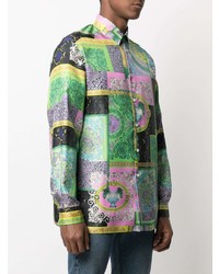 Мужская разноцветная шелковая рубашка с длинным рукавом в стиле пэчворк от Versace Collection