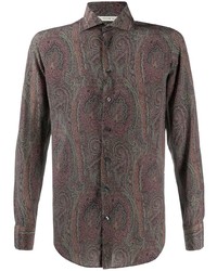 Мужская разноцветная шелковая рубашка с длинным рукавом с "огурцами" от Etro