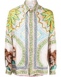 Мужская разноцветная шелковая рубашка с длинным рукавом с принтом от Casablanca