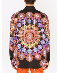 Мужская разноцветная шелковая рубашка с длинным рукавом с принтом от Dolce & Gabbana