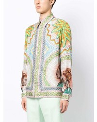 Мужская разноцветная шелковая рубашка с длинным рукавом с принтом от Casablanca