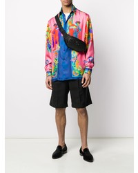 Мужская разноцветная шелковая рубашка с длинным рукавом с принтом от Versace