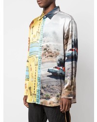 Мужская разноцветная шелковая рубашка с длинным рукавом с принтом от Lost Daze