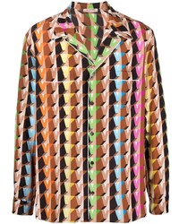 Мужская разноцветная шелковая рубашка с длинным рукавом с принтом от Valentino