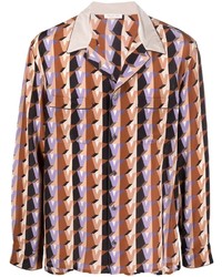 Мужская разноцветная шелковая рубашка с длинным рукавом с принтом от Valentino
