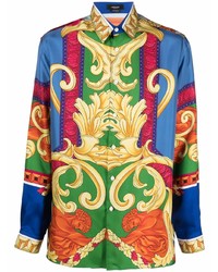 Мужская разноцветная шелковая рубашка с длинным рукавом с принтом от Versace