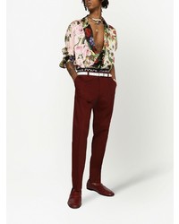Мужская разноцветная шелковая рубашка с длинным рукавом с цветочным принтом от Dolce & Gabbana