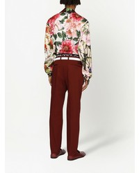 Мужская разноцветная шелковая рубашка с длинным рукавом с цветочным принтом от Dolce & Gabbana