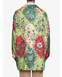 Мужская разноцветная шелковая рубашка с длинным рукавом с цветочным принтом от Gucci