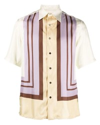 Мужская разноцветная шелковая рубашка с коротким рукавом в вертикальную полоску от 73 London