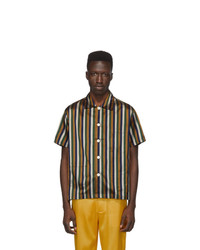 Мужская разноцветная шелковая рубашка с коротким рукавом в вертикальную полоску от Bode