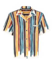 Мужская разноцветная шелковая рубашка с коротким рукавом в вертикальную полоску от Dolce & Gabbana