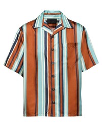 Мужская разноцветная шелковая рубашка с коротким рукавом в вертикальную полоску от Prada