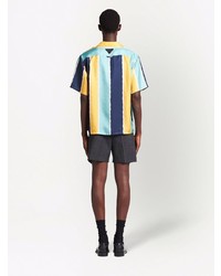 Мужская разноцветная шелковая рубашка с коротким рукавом в вертикальную полоску от Prada